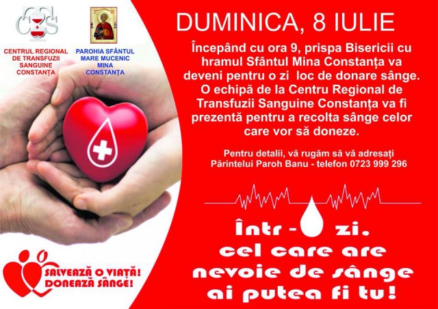 Creștinii ortodocși din Constanța, îndemnați să își ajute semenii donând sânge