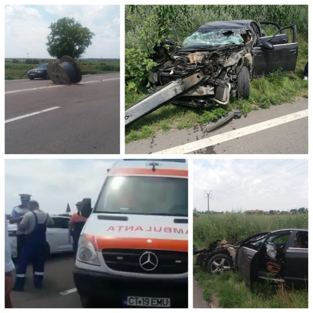 PERICOL în drum spre Valu: un Audi s-a făcut PRAF după ce a căzut pe el un tambur! VIDEO