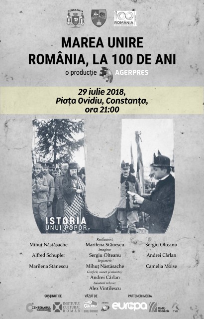 Filmul 'Marea Unire- România, la 100 de ani', pe ecranul din Piața Ovidiu!