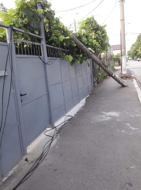 CONSTANŢA. Un stâlp Telekom s-a prăbuşit peste gardul unei case!