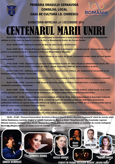 Evenimente festive în orașul Cernavodă, cu ocazia zilei de 1 decembrie
