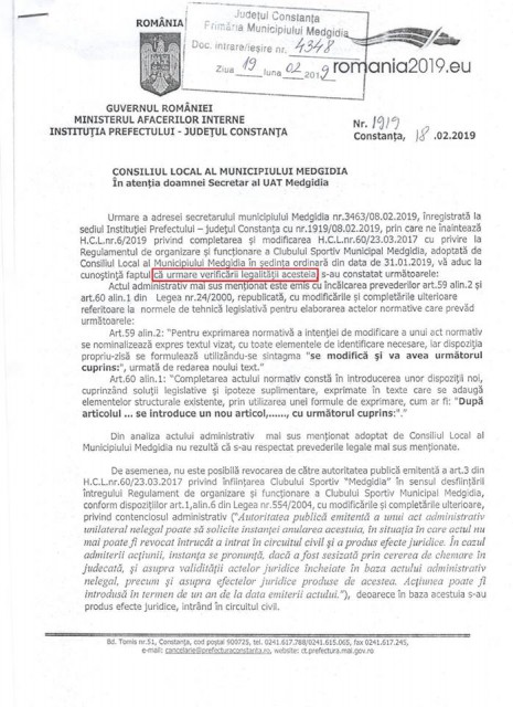 Hotărâre a Consiliului Local Medgidia, declarată nelegală de prefect!