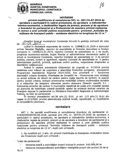 Hotărârea Consiliului Local privind achiziția autobuzelor electrice, făcută publică de Primăria Constanța Hotărârea Consiliului Local privind achiziția autobuzelor electrice, făcută publică de Primăria Constanța