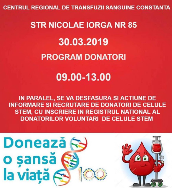 ESTE NEVOIE DE DONATORI DE SÂNGE!