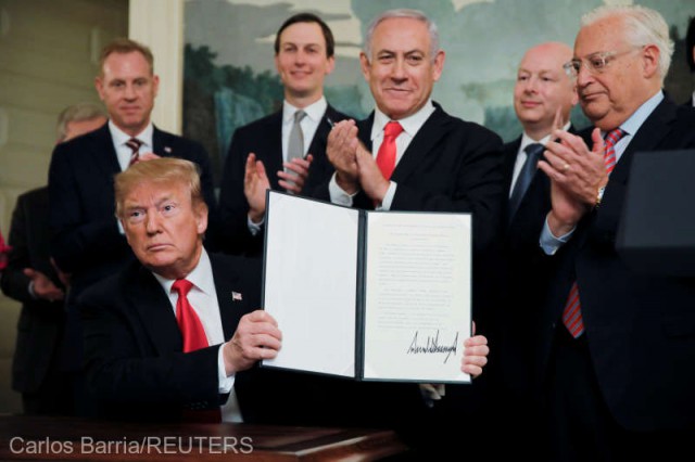 Trump a semnat decretul prin care recunoaşte suveranitatea Israelului asupra Înălţimilor Golan