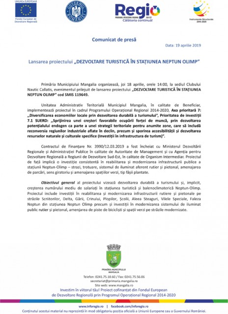 Lansarea proiectului „DEZVOLTARE TURISTICĂ ÎN STAȚIUNEA NEPTUN OLIMP”