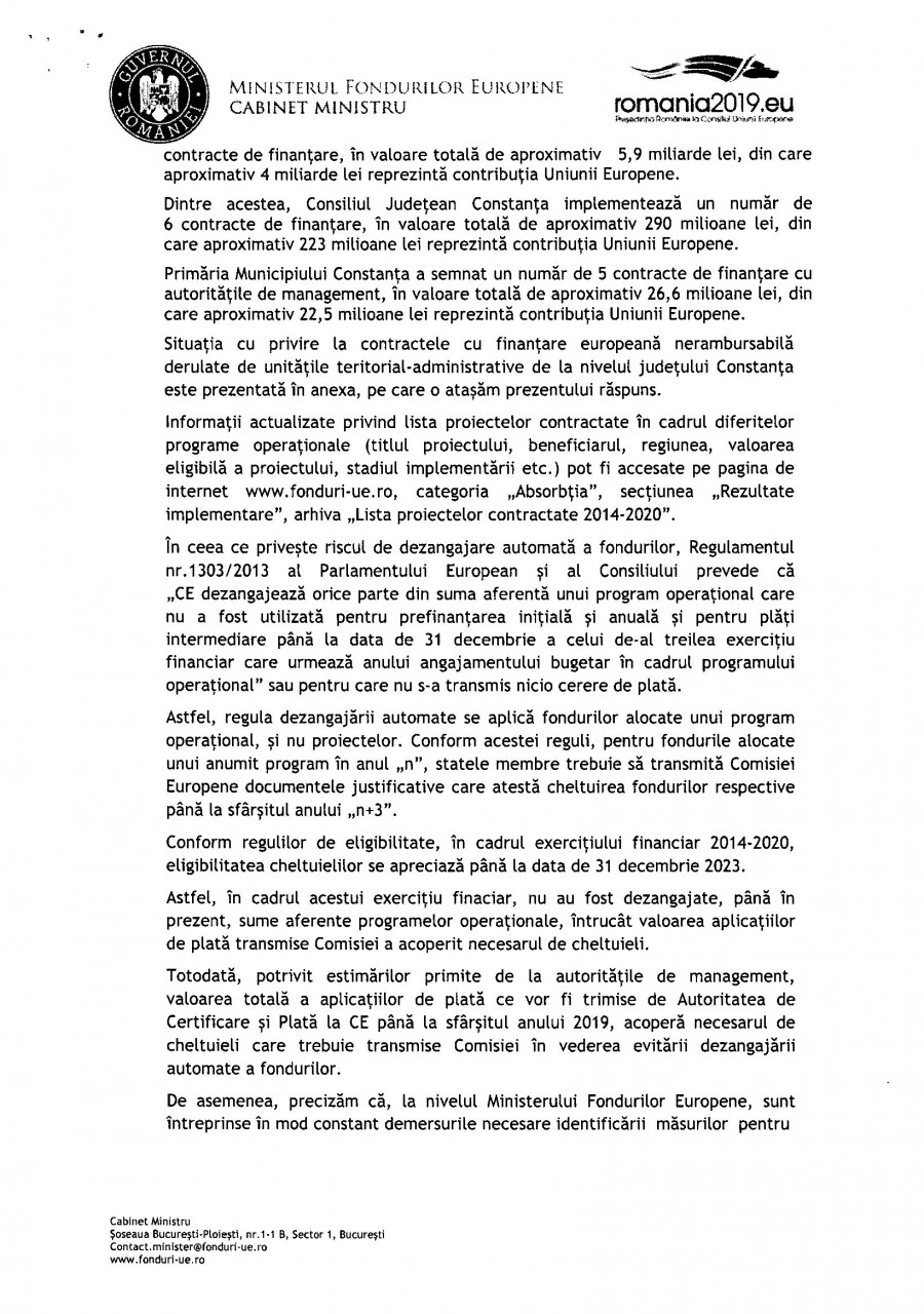 Ministerul Fondurilor Europene: Primăria Constanța, ZERO proiecte europene în derulare, ZERO lei fonduri europene atrase Ministerul Fondurilor Europene: Primăria Constanța, ZERO proiecte europene în derulare, ZERO lei fonduri europene atrase