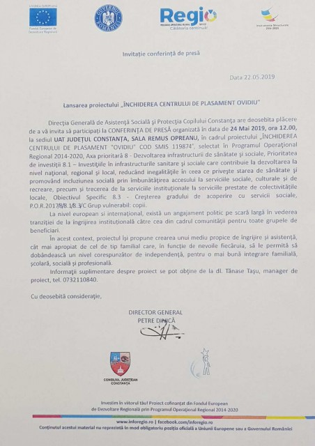 Lansarea proiectului „ÎNCHIDEREA CENTRULUI DE PLASAMENT OVIDIU“