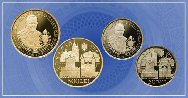 BNR a lansat joi o monedă cu tema Vizita Apostolică a Sanctităţii Sale Papa Francisc în România