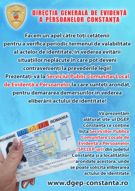 ATENȚIE! Verificați periodic valabilitatea cărții de identitate!