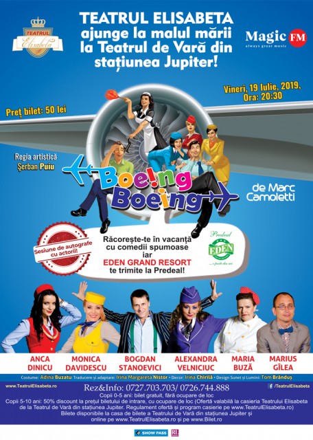 Cea mai jucată comedie a Teatrului Elisabeta, “Boeing Boeing”, 'aterizează' la Teatrul de Vară din Jupiter!