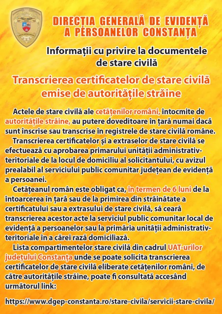 Ce trebuie să ştiţi în legătură cu transcrierea certificatelor de stare civilă emise de autoritățile străine