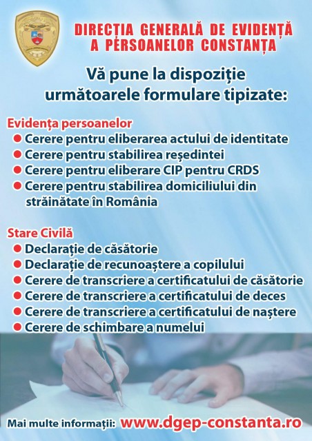 Iată formularele tipizate pe care Direcţia de Evidenţa Populaţiei vi le poate pune la dispoziţie!