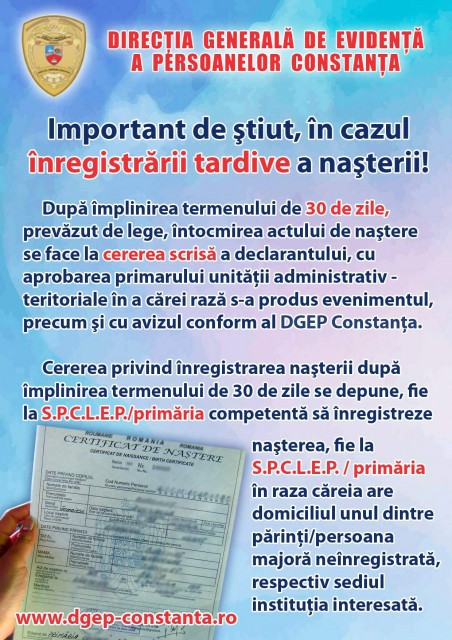 Procedee pentru ÎNTOCMIREA ACTULUI DE NAŞTERE în cazul înregistrării TARDIVE a acesteia!