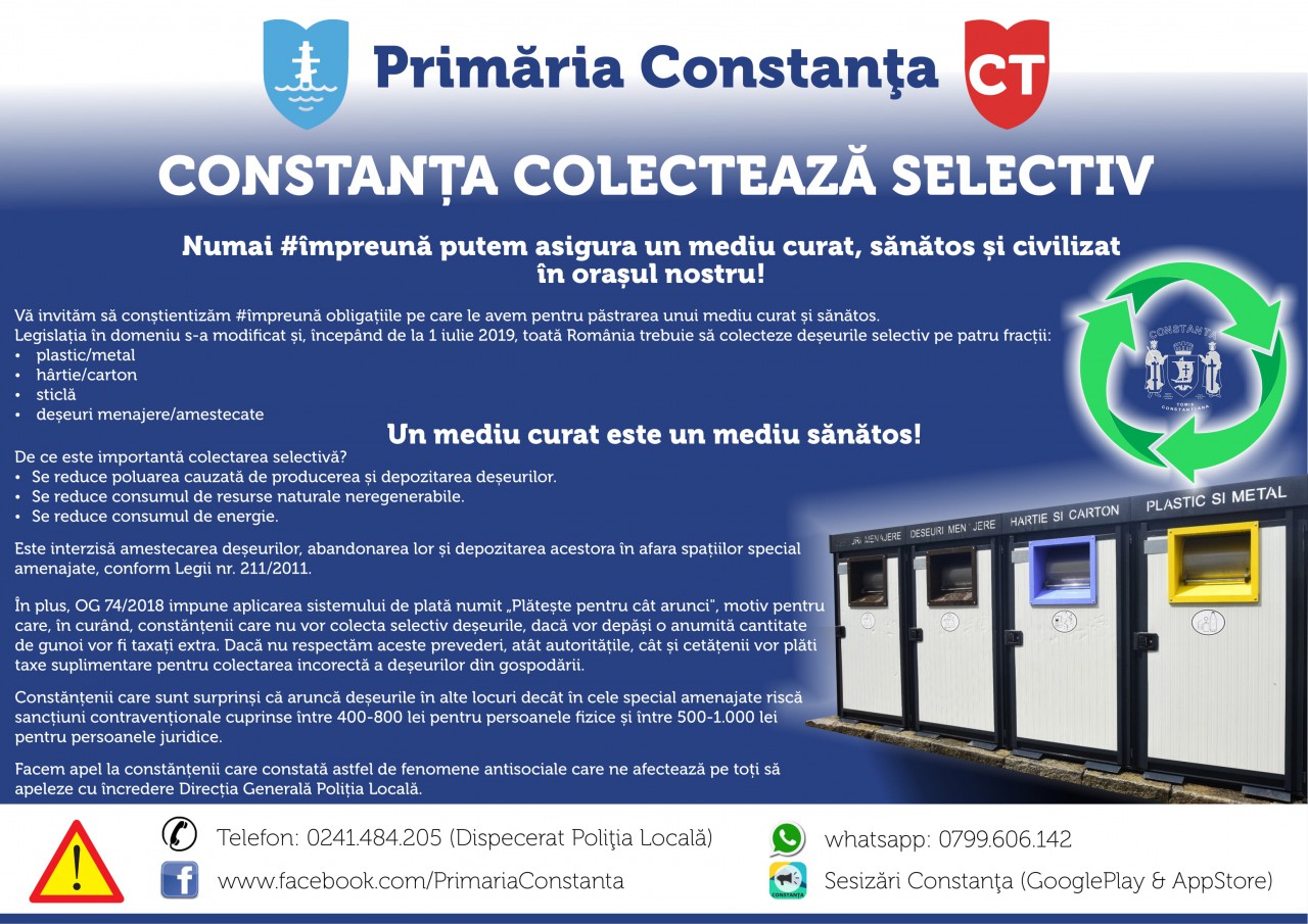 ‘Constanţa colectează selectiv’ o campanie demarată de Primăria Municipiului Constanţa! ‘Constanţa colectează selectiv’ o campanie demarată de Primăria Municipiului Constanţa!
