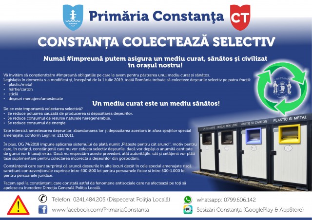 ‘Constanţa colectează selectiv’ o campanie demarată de Primăria Municipiului Constanţa!