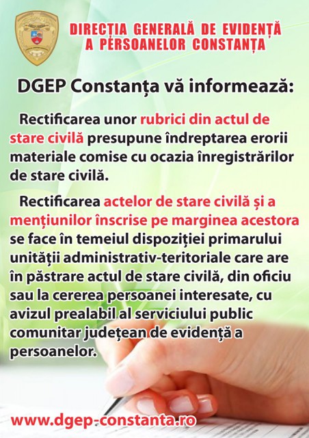 Rectificarea actelor de stare civilă: ce trebuie să ştiţi