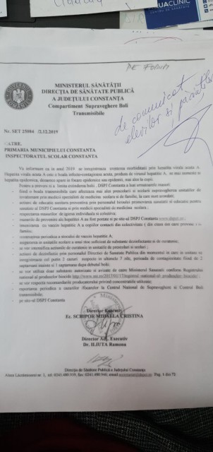 DSP Constanța, informare cu privire la Hepatita A