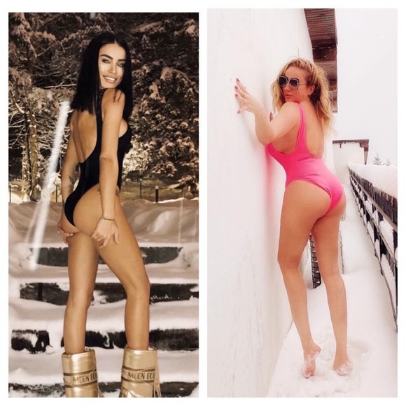 Adelina Pestrițu și Rocsana Marcu, întrecere în proba costumelor de baie pe zăpadă
