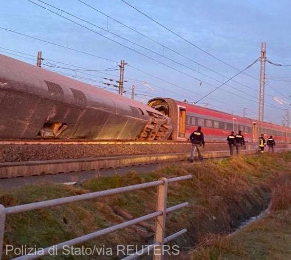 Italia: Un tren de mare viteză a deraiat. Doi mecanici şi-au pierdut viaţa