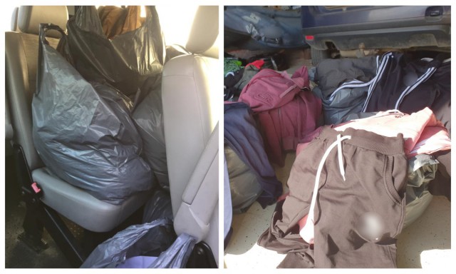 Autovehicul burdușit cu articole vestimentare contrafăcute, depistat în Vama Veche