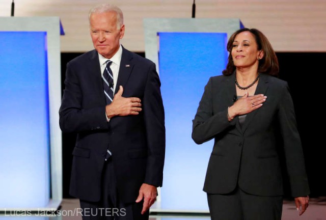 Senatoarea Kamala Harris, o vreme candidată la învestitura democrată, şi-a exprimat susţinerea pentru Joe Biden
