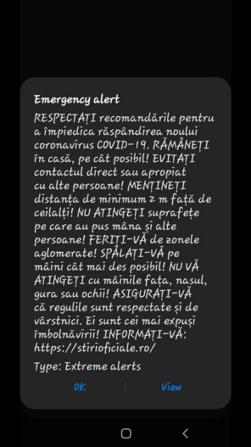 Mesaj RO-ALERT: Respectați recomandările pentru a împiedica răspândirea noului coronavirus