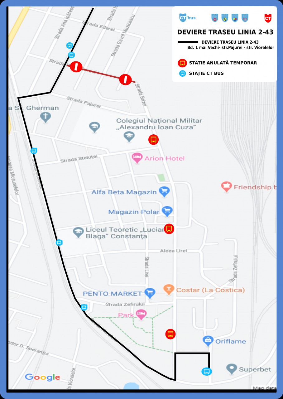 CT BUS deviază autobuzele de pe linia 2-43