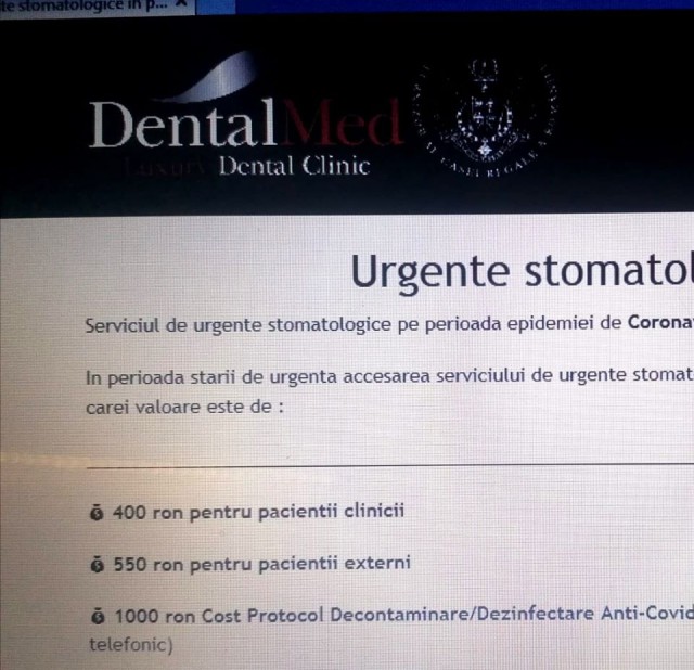 Sumă SCANDALOASĂ - Taxa de COVID-19 la dentist: 1.000 de lei pentru dezinfectare