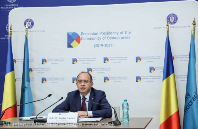 Aurescu, la videoconferinţa Comunităţii Democraţiilor: Democraţia nu este întotdeauna un marş triumfal, ci un maraton de adaptabilitate