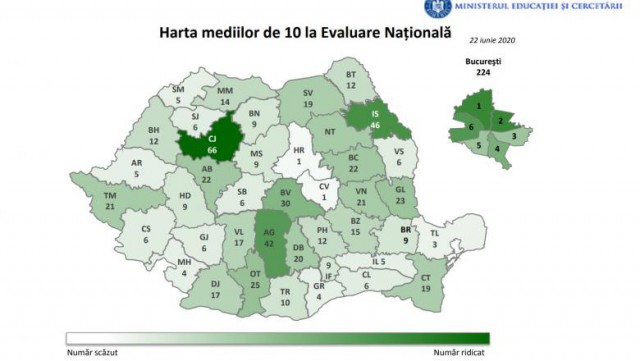 HARTA notei 10 la Evaluarea Națională 2020. Județele unde au fost cele mai multe medii maxime