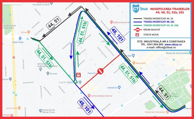 CT BUS modifică traseele liniilor 44, 48, 51, 51b și 101