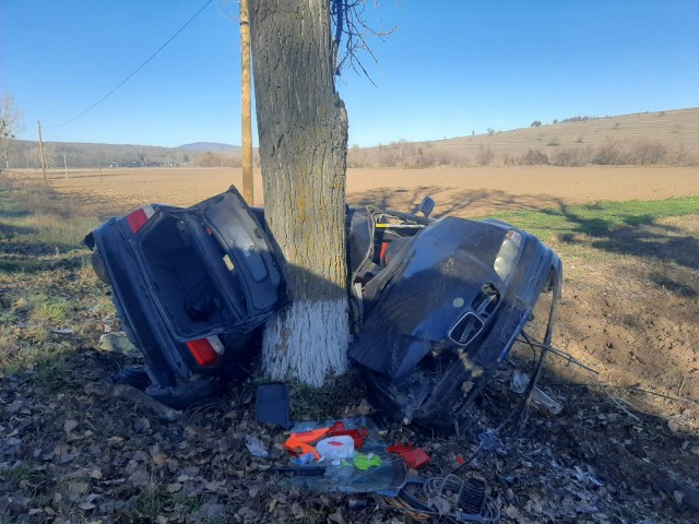 Un autoturism a INTRAT într-un COPAC pe DN 22A