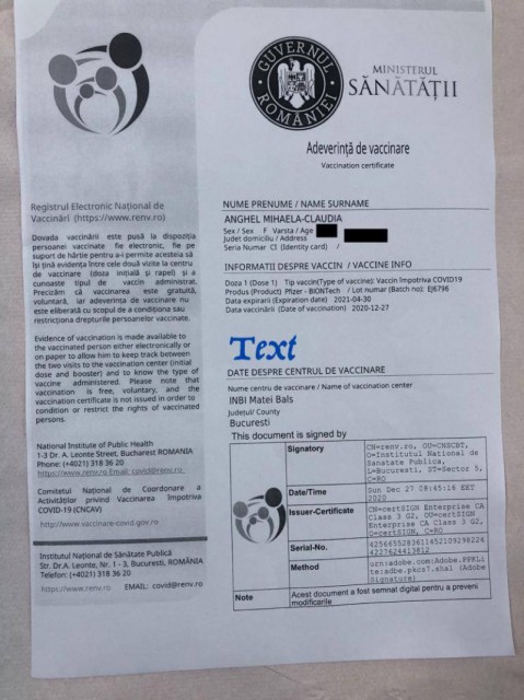 Ce scrie pe adeverința de vaccinare: informații cruciale