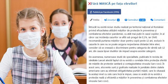 PĂRINȚII cer ca ELEVII să nu mai poarte MĂȘTI la SCOALĂ!
