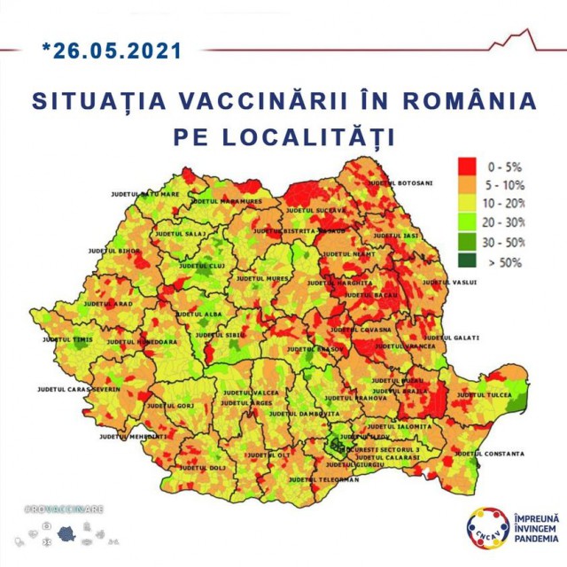 Procentul de persoane vaccinate anti-Covid în județul Constanța, situația pe localități