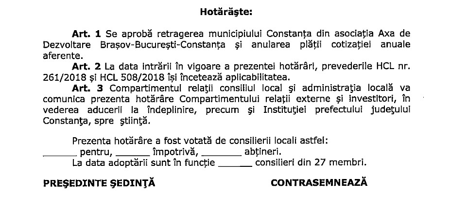 PRIMĂRIA iese din ASOCIAȚIA de Dezvoltare Brașov-București-Constanța PRIMĂRIA iese din ASOCIAȚIA de Dezvoltare Brașov-București-Constanța