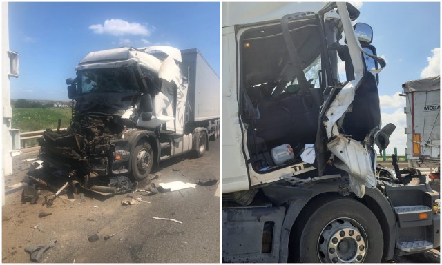 ACCIDENT RUTIER la intrare pe A4: PATRU CAMIOANE implicate. VIDEO!