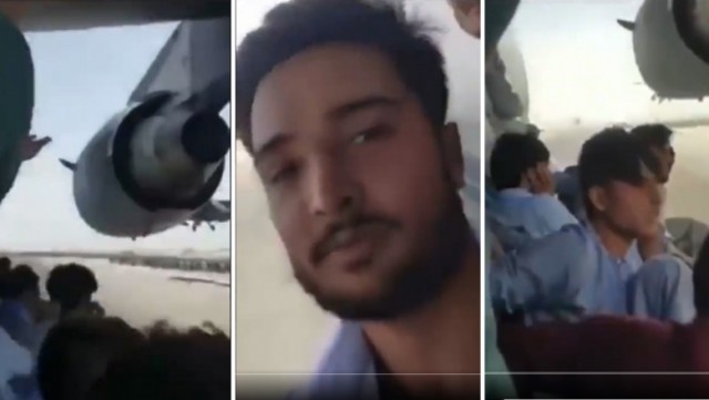 Noi imagini șocante. Afganii care au vrut să fugă din țară agățați de avion s-au filmat în timpul decolării