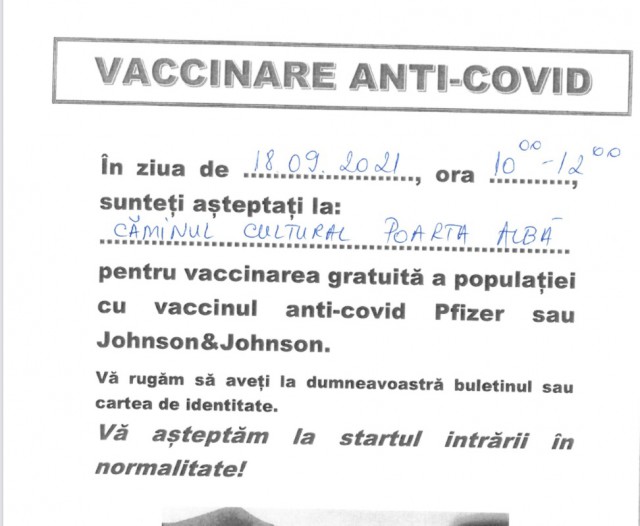 Primăria Poarta Albă, campanie de vaccinare Anti-Covid
