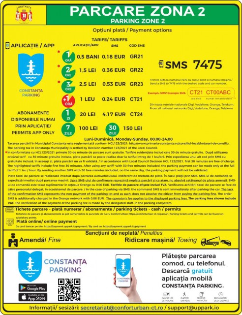 Plata abonamentului anual de parcare pentru Zona 2 se poate efectua online