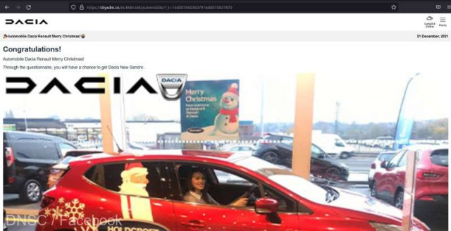 DNSC: Tentativă de fraudă care se foloseşte de imaginea Dacia