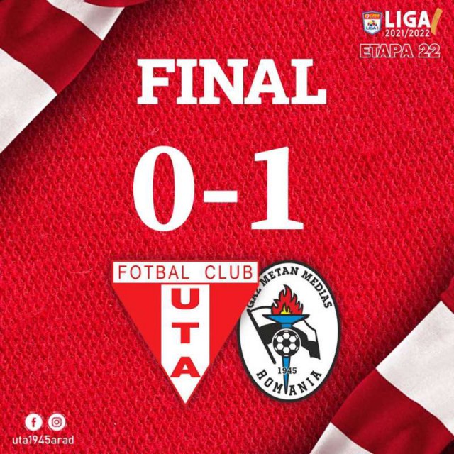 Fotbal - Liga I: UTA Arad - Gaz Metan Mediaş 0-1