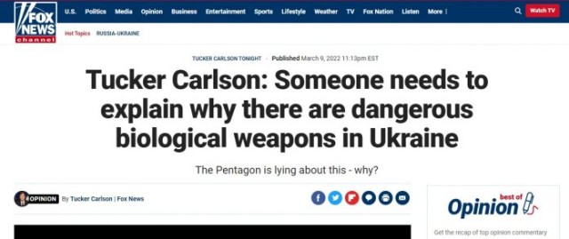 Fox News: Cineva să explice de ce sunt arme biologice periculoase în Ucraina! Pentagonul minte!
