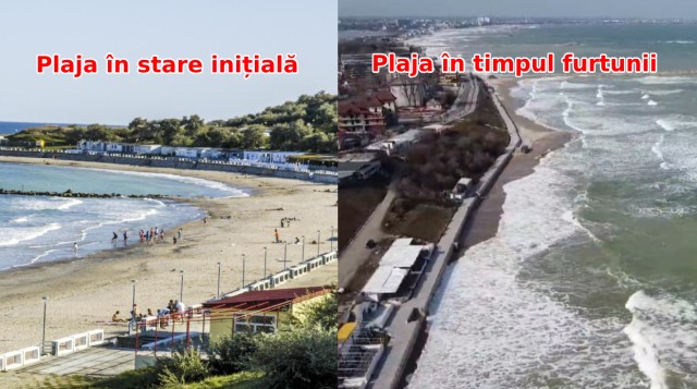 Plaja din Eforie Sud a fost înghițită de apă în urma unei furtuni! Video